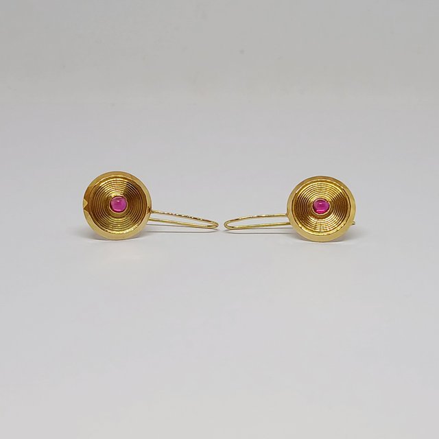 Pendientes Oro 18k Largos Circulares Cuarzo Rosa