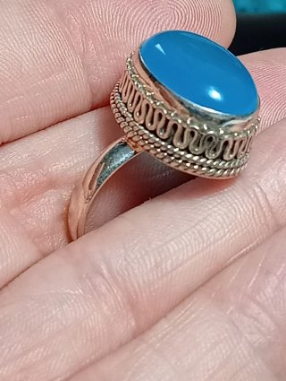 Anillo Plata Ley Piedra calcedonia azul