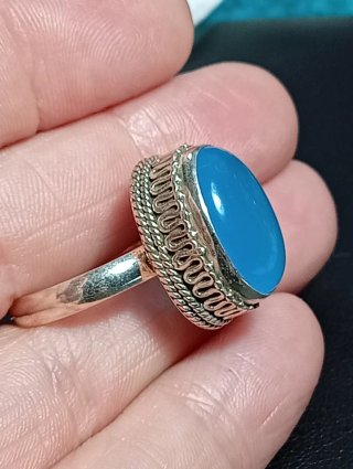 Anillo Plata Ley Piedra calcedonia azul
