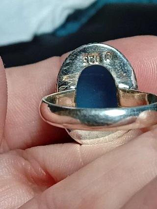 Anillo Plata Ley Piedra calcedonia azul