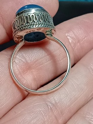 Anillo Plata Ley Piedra calcedonia azul