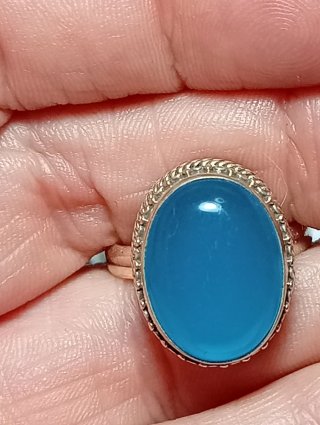 Anillo Plata Ley Piedra calcedonia azul