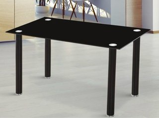 Mesa de cristal negro con patas metálicas