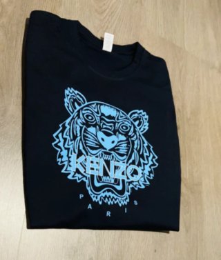 Camisa Kenzo Negra con Estampado Tigre Azul