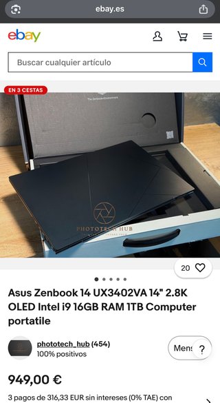 Asus Zenbook 14 i9 16GB 1TB