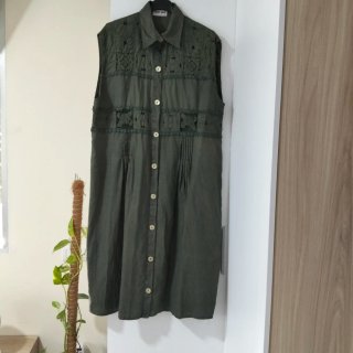 Vestido Puro Lino Talla Única Verde