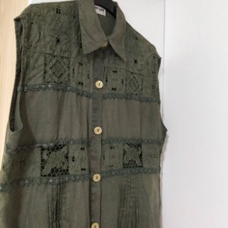 Vestido Puro Lino Talla Única Verde