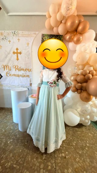 Vestido Comunión Blanco y Teal