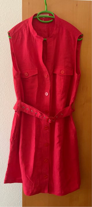 Vestido Lino Rojo Sin Mangas