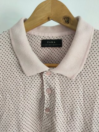 Polo Zara Talla M Algodón Rosa y Negro