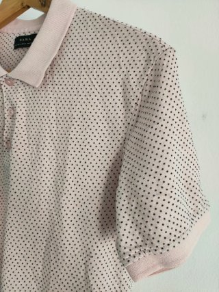 Polo Zara Talla M Algodón Rosa y Negro