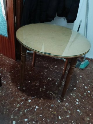 Mesa camilla redonda madera y cristal