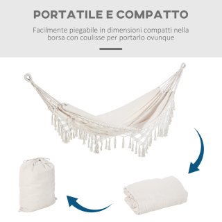 Amaca da Giardino Sospesa in Tela con Frange Crema