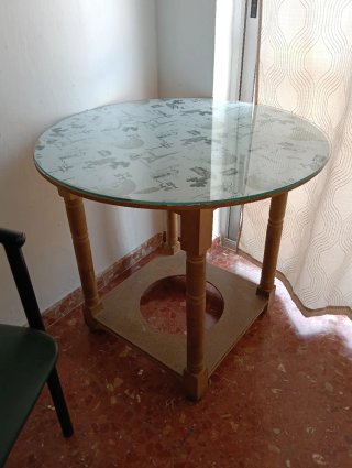 Mesa redonda cristal y madera 80