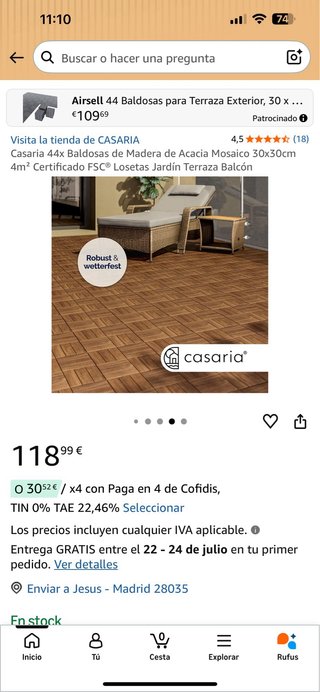 44 Baldosas Madera Acacia Mosaico 30x30cm