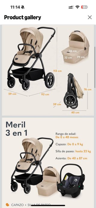 LIONELO MERIL Silla Paseo 3 en 1 Beige