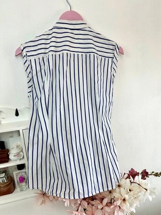 Blusa Zara Mujer Talla L Rayas Azul Blanco
