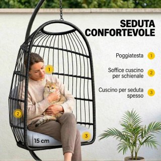 Sedia a Uovo Sospesa con Supporto 105x101x196 cm