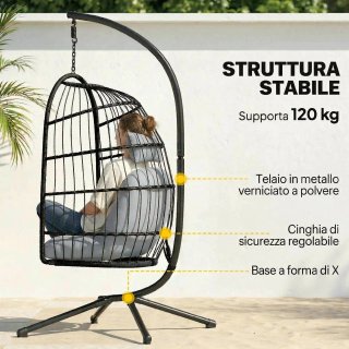 Sedia a Uovo Sospesa con Supporto 105x101x196 cm