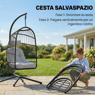 Sedia a Uovo Sospesa con Supporto 105x101x196 cm
