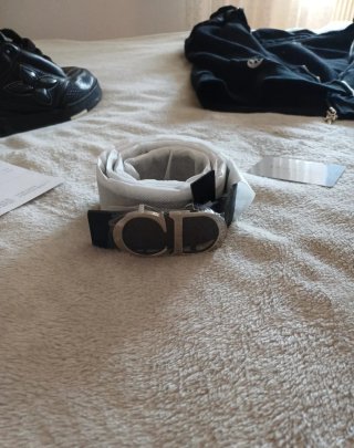 Cintura Dior Nera Fibbia CD Argento