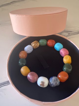 Pulsera piedras naturales y osito Tous plata