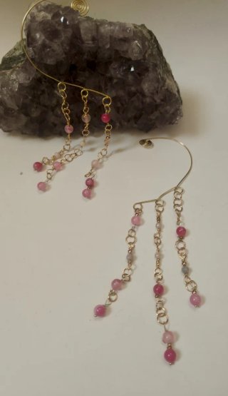 Orecchini ear cuff agata rosa oro
