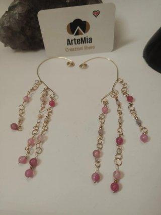 Orecchini ear cuff agata rosa oro