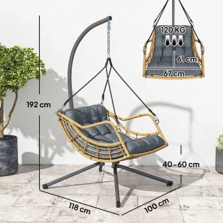Poltrona sospesa in rattan con supporto e cuscino
