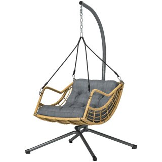 Poltrona sospesa in rattan con supporto e cuscino