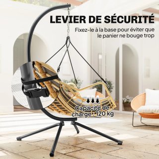 Poltrona sospesa in rattan con supporto e cuscino