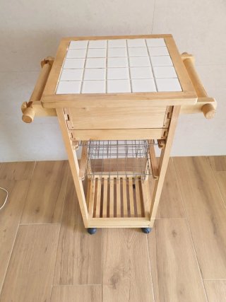 Mesita auxiliar cocina madera y metal