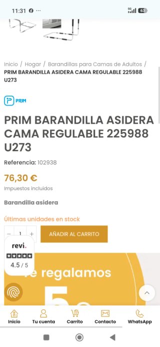 Barra de seguridad para cama