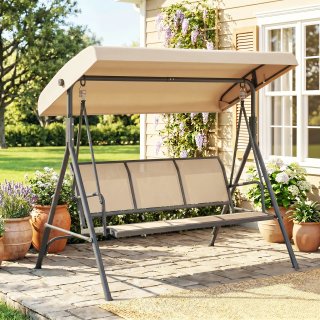 Dondolo da Giardino a 3 Posti con Tettuccio Beige