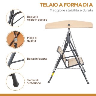 Dondolo da Giardino a 3 Posti con Tettuccio Beige