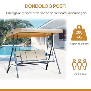 Dondolo da Giardino a 3 Posti con Tettuccio Beige