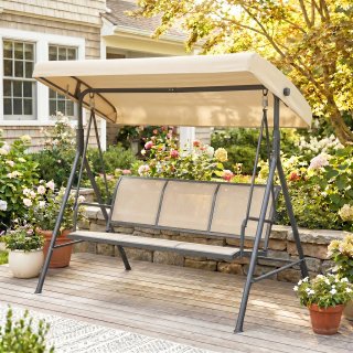 Dondolo da Giardino a 3 Posti con Tettuccio Beige