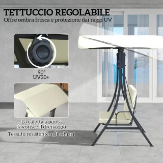 Dondolo da Giardino 2 Posti Tettuccio Regolabile