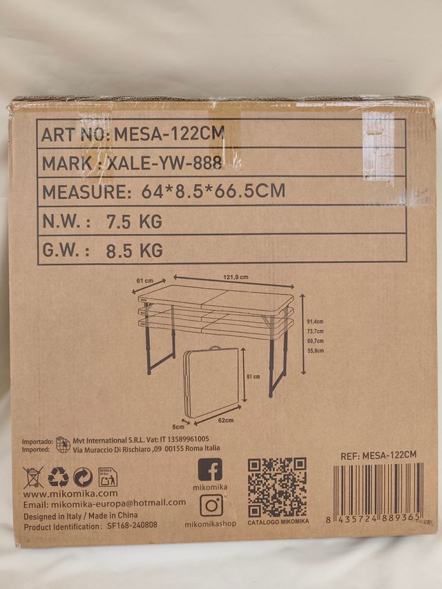 Mesa de camping plegable y regulable - Nueva