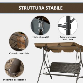 Dondolo da Giardino 3 Posti Tettuccio Regolabile