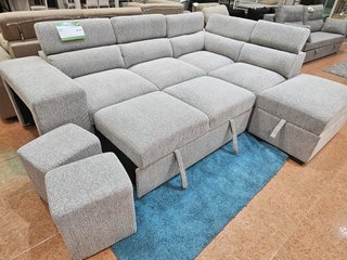 Sofá cama chaiselongue + 3 puffs a juego