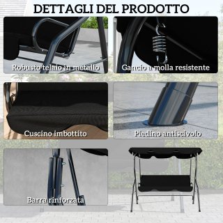 Dondolo 3 Posti con Tettuccio Regolabile e Cuscini
