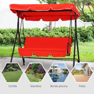Dondolo da giardino 3 posti con tetto in Rosso