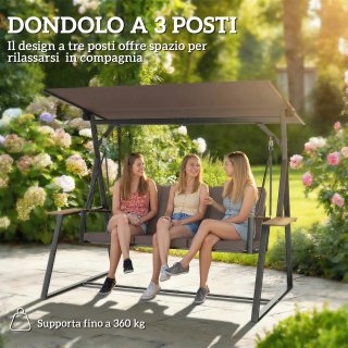 Dondolo da Giardino 3 Posti Tettuccio Regolabile