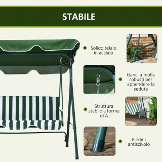 Dondolo da Giardino 3 Posti in Acciaio e Teslin