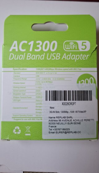 Adaptador WiFi USB 1300Mbps Dual Band 2.4/5GHz