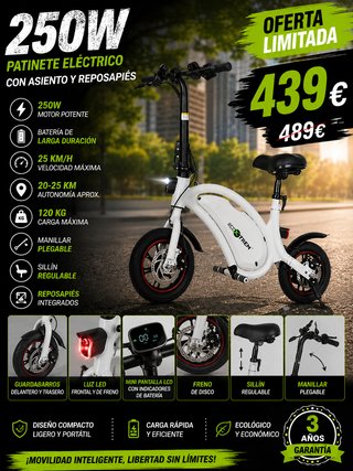 Patinete Eléctrico 250W con Asiento