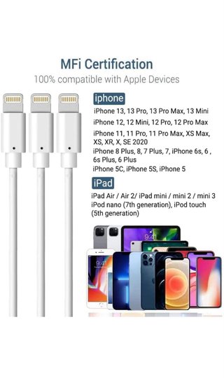 3Pack Cables Cargador iPhone Lightning USB