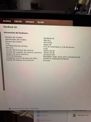 MacBook Air M2 13,6 2022 8GB 256GB Gris