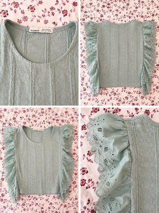 Blusa Pull&Bear verde agua volantes M